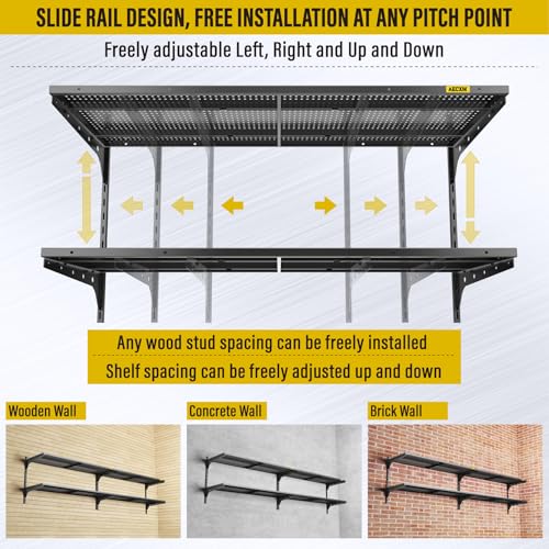 2 Pack 2 Tier 1.3x4ft Garage Shelving Wall Mounted (4 Count)