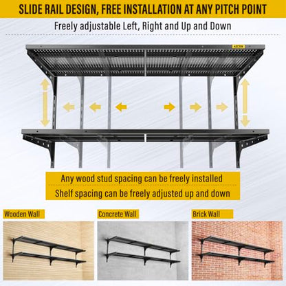 2 Pack 2 Tier 1.3x4ft Garage Shelving Wall Mounted (4 Count)