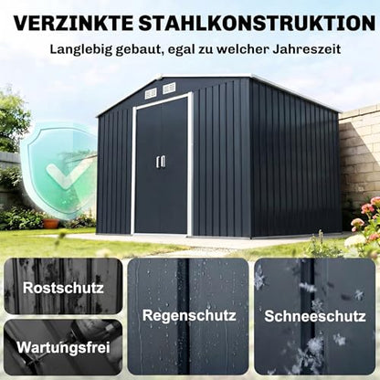9' x 6' Outdoor Storage Shed Garden Tool Metal Shed Dark Gray