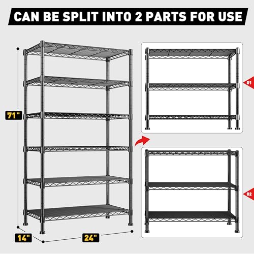 6 Tier Storage Shelves Metal Shelving for Storage Load 1000 LBS