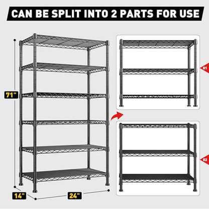 6 Tier Storage Shelves Metal Shelving for Storage Load 1000 LBS