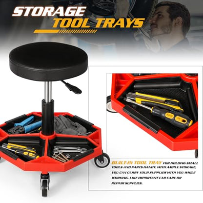 Adjustable Mechanics Stool with Wheels