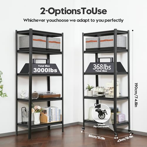 5 Tier Heavy Duty Storage Shelves with Lockable Casters (5 Count)