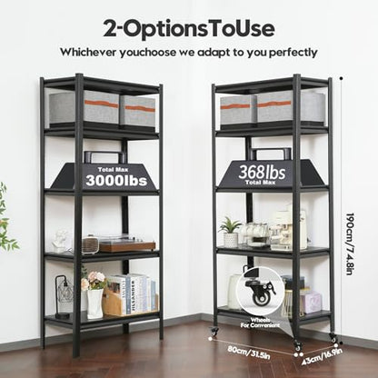 5 Tier Heavy Duty Storage Shelves with Lockable Casters (5 Count)