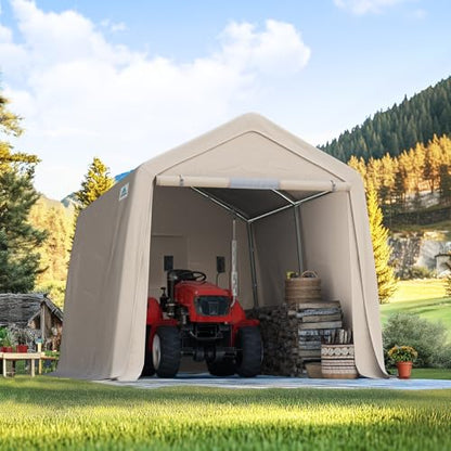 8x14 ft Steel Metal Peak Roof Portable Garage Shelter Storage Shed Carport for Motorcycle