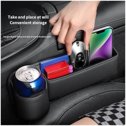 Car Seat Organizer Car Leather Seat Gap Multifunction Crevice Water Cup Holder Storage Box Compatible with Tesla Compatible with Model 3 Compatible with Model Y