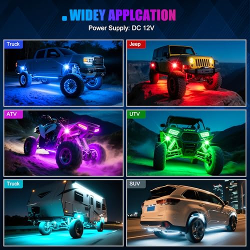 LED RGB Rock Lights for UTV ATV RZR 6 Pods with APP Control Underglow (6 Count)