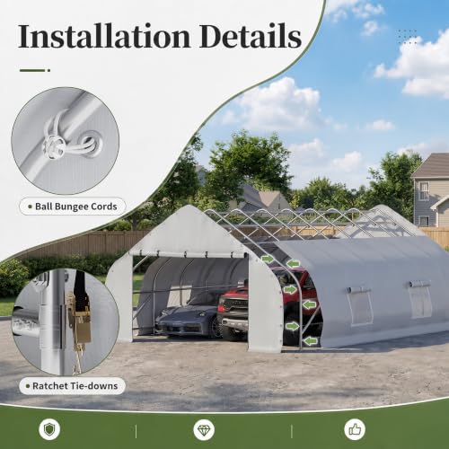 20x30 FT Curved Heavy Duty Carport Tent with Galvanized Steel