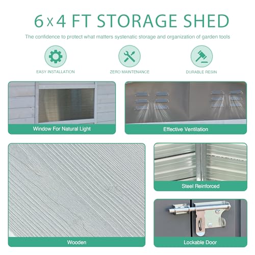 4x6 FT Outdoor Storage Shed with Windows