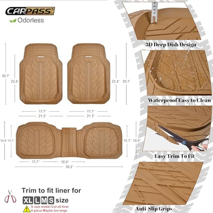 Tire Tread DeepDish Rubber Floor Mats for car Heavy Duty car mats All Weather (4 Count)