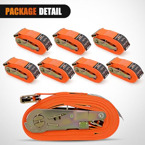 E Track Ratchet Straps 8 Pack 2" x 15' Orange (8 Count)