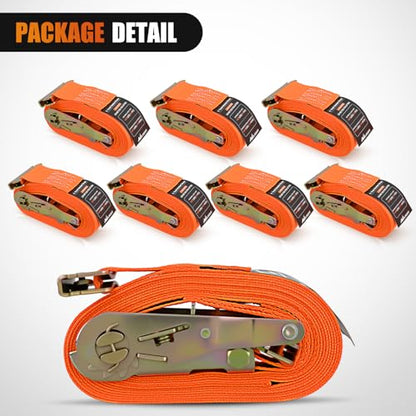 E Track Ratchet Straps 8 Pack 2" x 15' Orange (8 Count)