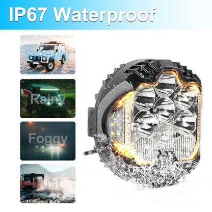 4PCS 5 Inch Round LED Offroad Light with DRL 90W LED Light Pods 270° Wide Range Super Bright White Side Shooter for Pickup Truck ATV UTV SUV (4 Count)