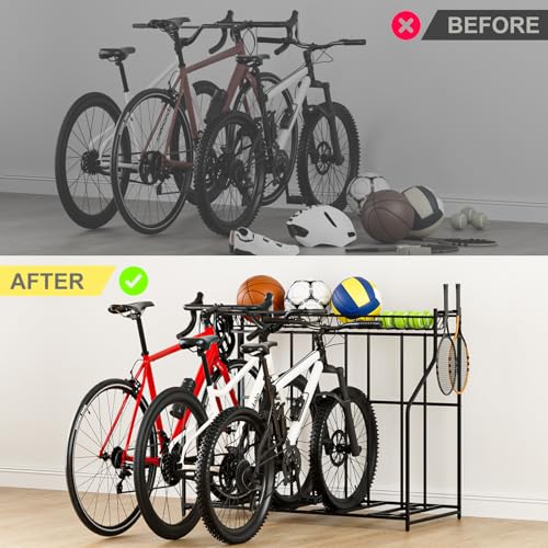 4 Bike Stand Bike Rack Garage with Storage Rack