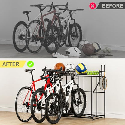 4 Bike Stand Bike Rack Garage with Storage Rack