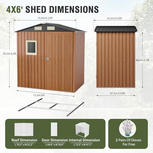 6x4 Ft Outdoor Storage Shed with Floor