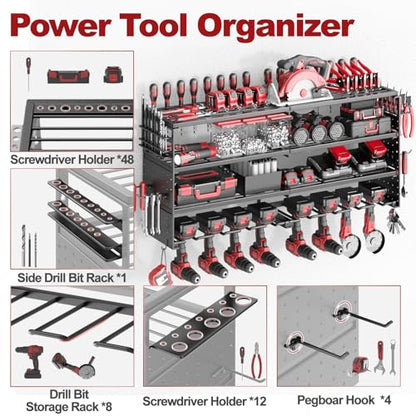 33" Metal Power Tool Organizer Wall Mount
