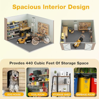10x8 FT Outdoor Metal Storage Shed with Floor & Lockable Double Doors