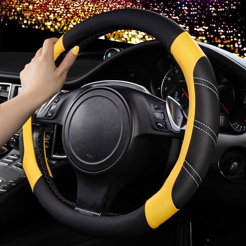 Line Rider Microfiber Leather Sporty Steering Wheel Cover Universal Fits for 95% Truck