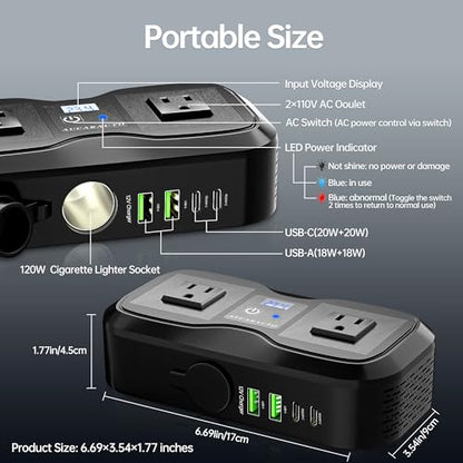 200W Car Power Inverter DC 12V to 110V AC Car Plug Adapter Outlet