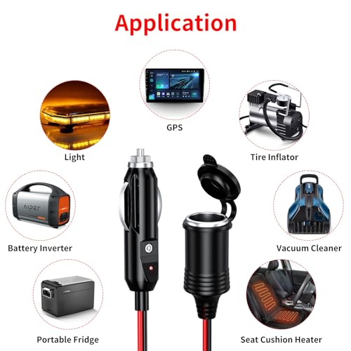 12 24V 13FT 16AWG Heavy Duty Car Cigarette Lighter Extension Cord