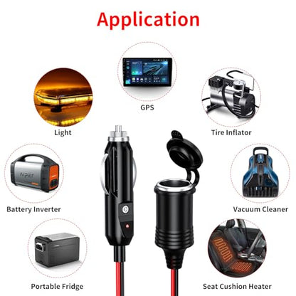 12 24V 13FT 16AWG Heavy Duty Car Cigarette Lighter Extension Cord