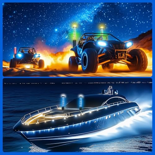 2Pack 1FT Fat Whip Lights New Upgraded Spiral LED Whip Light with Strobe Light RGB Chasing Dancing Lighted Antenna Whips W (2 Count)