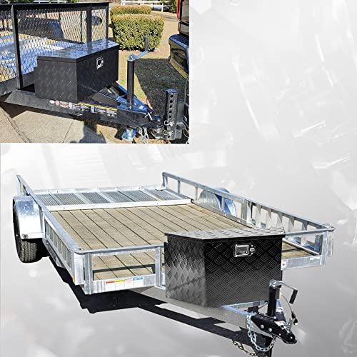 27" x 13" x 13" Trailer Tongue Tool Box with Latch and Keys Heavy Duty Aluminum Trailer Toolbox Organizer Truck Underbody Box Compatible with Pick Up Truck Bed RV Trailer ATV Black