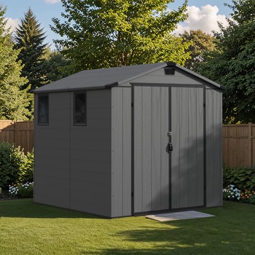 6X8 FT Plastic Outdoor Storage Shed with Floor