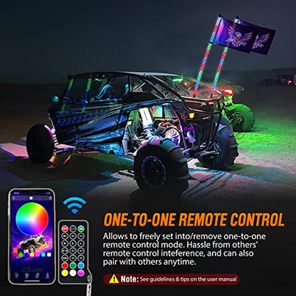 2PCS 3FT RGB LED Whip Light APP & Remote Control