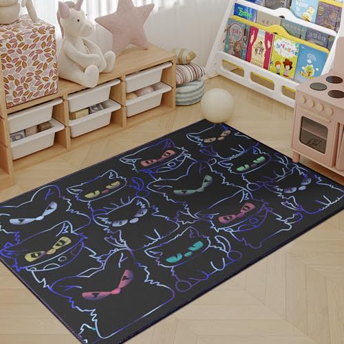 Black Play Cat Rug for Playroom for Boys Girls 2x3 Funny Cute Cat Cartoon Decor for Bedroom Living Room Non (6 Sq Ft)
