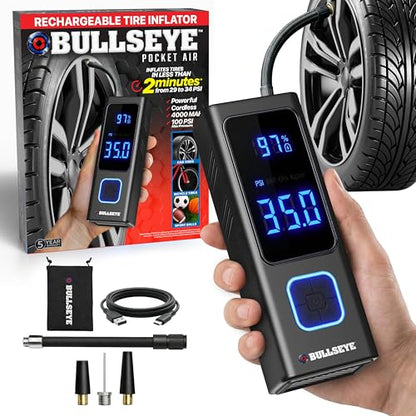 POCKET AIR Tire Inflator Portable Air Compressor by BULLSEYE for Tires