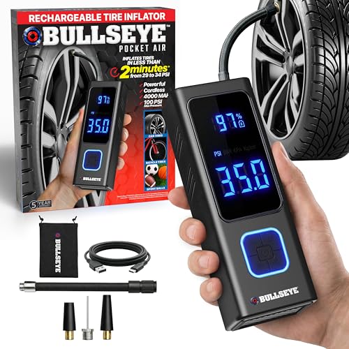 POCKET AIR Tire Inflator Portable Air Compressor by BULLSEYE for Tires