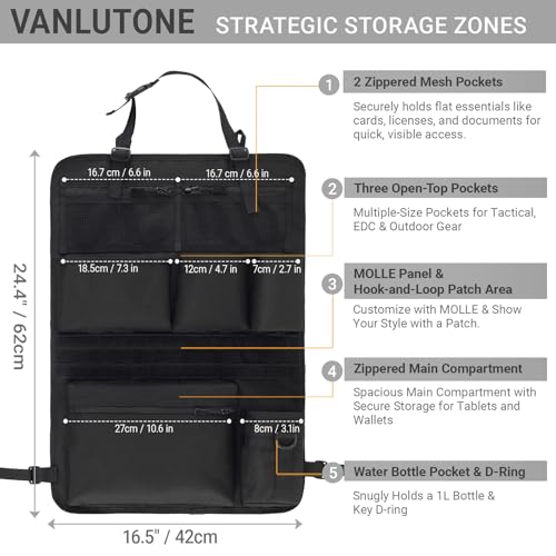 Tactical Car Seat Organizer with Multiple Pockets