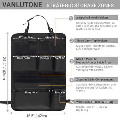 Tactical Car Seat Organizer with Multiple Pockets