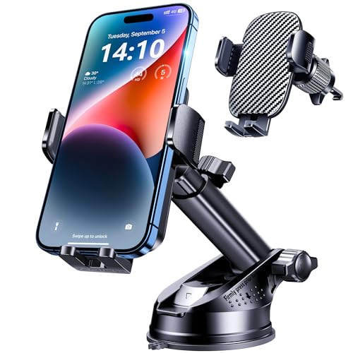 Phone Holders for Your Car [Military Grade Suction Ultra Strong Base] Cell Phone Car Holder 3 in 1 Dashboard