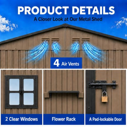 10x8 FT Outdoor Storage Shed with 2 Clear Windows