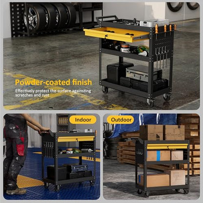 4 Tier Heavy Duty Rolling Tool Cart with Drawers & Pegboard