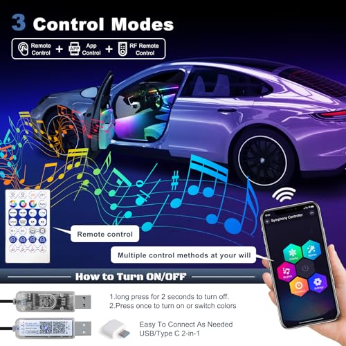Acrylic Interior Car LED Strip Light with 30S Motion Sensor Switch&USB Hub