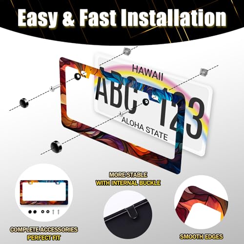 Stainless Steel Colorful Abstract Leaf License Plate Frame 12.3 x 6.3 Inch