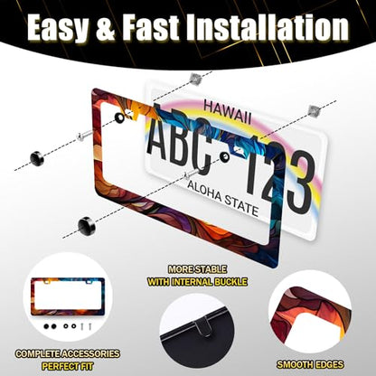 Stainless Steel Colorful Abstract Leaf License Plate Frame 12.3 x 6.3 Inch