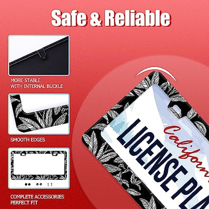 Tropical Leaf License Plate Frame Stainless Steel Car Accessory 6.3x12.3In
