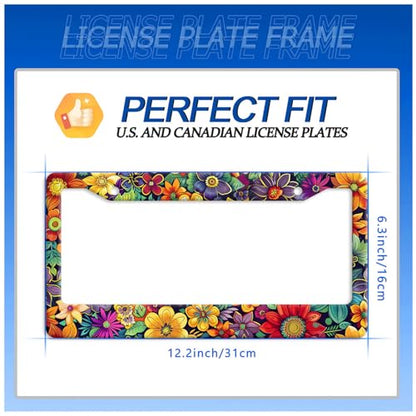Bright Flowers License Plate Frame Stainless Steel Accessory12.3 x 6.3"