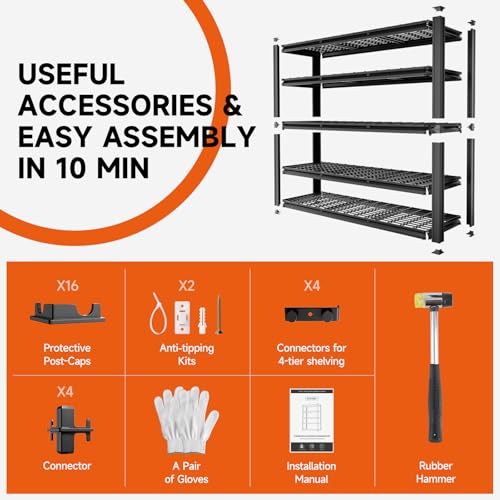 5 Tier 60" W x 20" D x 72" H Garage Shelving 30000LBS Heavy Duty Adjustable Storage Shelves Basement Industrial Shelving Units (5 Count)