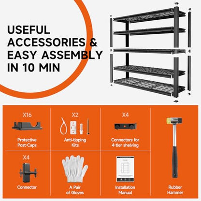 5 Tier 60" W x 20" D x 72" H Garage Shelving 30000LBS Heavy Duty Adjustable Storage Shelves Basement Industrial Shelving Units (5 Count)