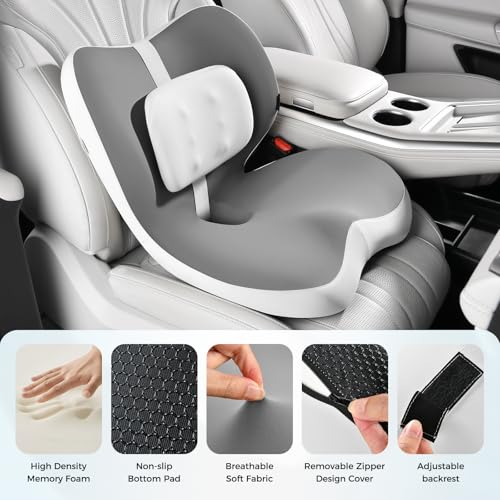 2 in1 Truck Seat Cushion and Lumbar Support Pillow Memory Foam Car Seat Cushion with Adjustable Strap for Truck Driver Long Drives