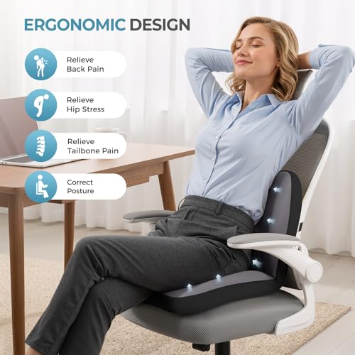 2 in1 Truck Seat Cushion and Lumbar Support Pillow Memory Foam Car Seat Cushion with Adjustable Strap for Truck Driver Long Drives
