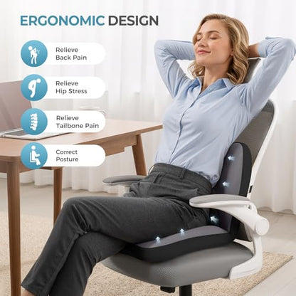 2 in1 Truck Seat Cushion and Lumbar Support Pillow Memory Foam Car Seat Cushion with Adjustable Strap for Truck Driver Long Drives