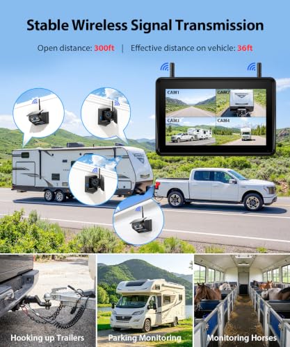 4 Magentic Solar Wireless Backup Camera HD1080P DVR 7" Touchscreen Monitor