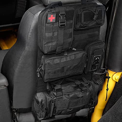 Universal Tactical Seat Back Organizer Vehicle Molle Panel Organizer Storage Bag with 5 Detachable Molle Pouch for All Vehicel Such as Jeep